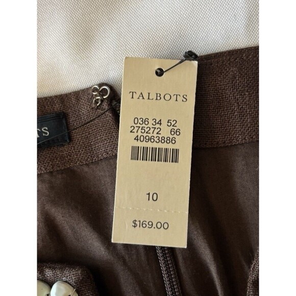 TALBOTS 100% Linen Shift Dress Women 10 Brown White Beaded Sleeveless Career NEW - Picture 9 of 13